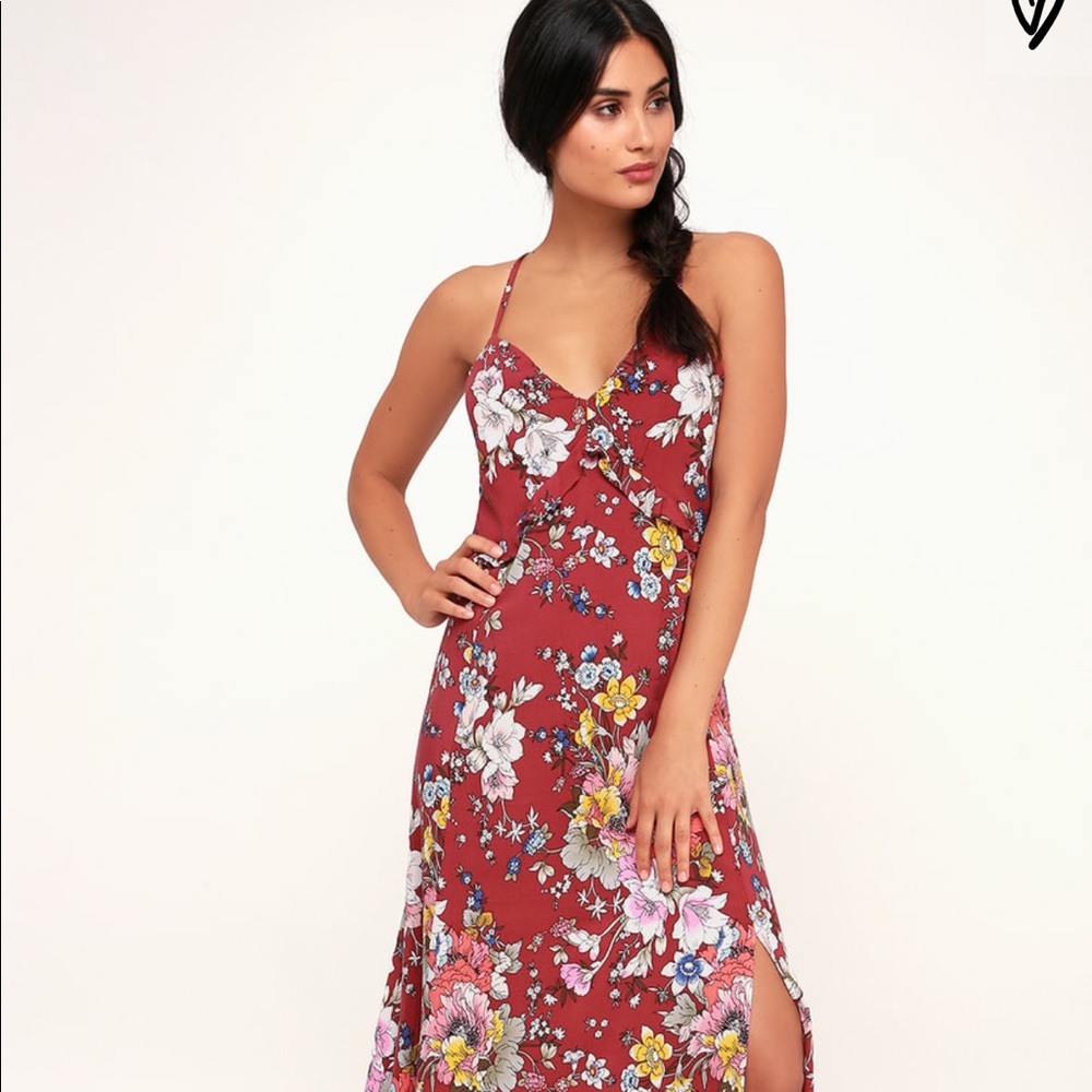 NWT Lulus That LovelyFeeling rust/red floral dress